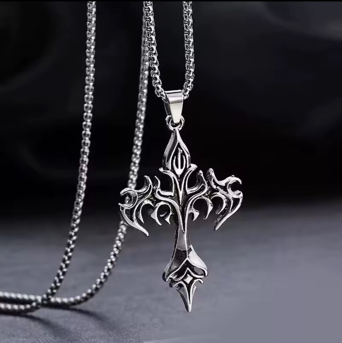 Vintage Flame Cross Pendant Necklace – Gothic Christian Fashion Jewelry