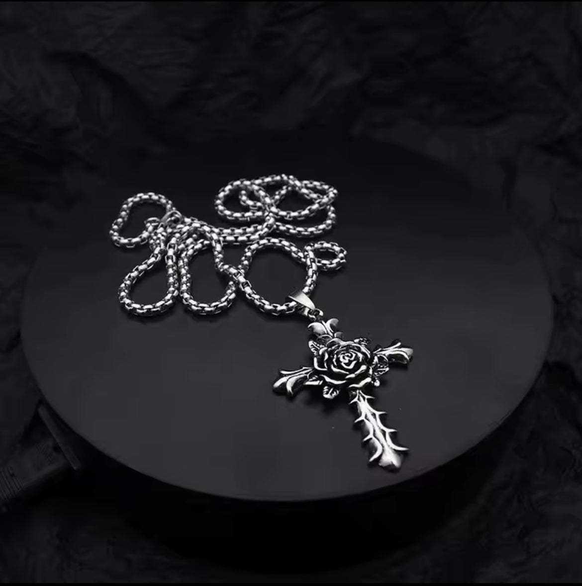 Vintage Rose Cross Pendant Necklace