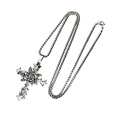 Vintage Rose Cross Pendant Necklace